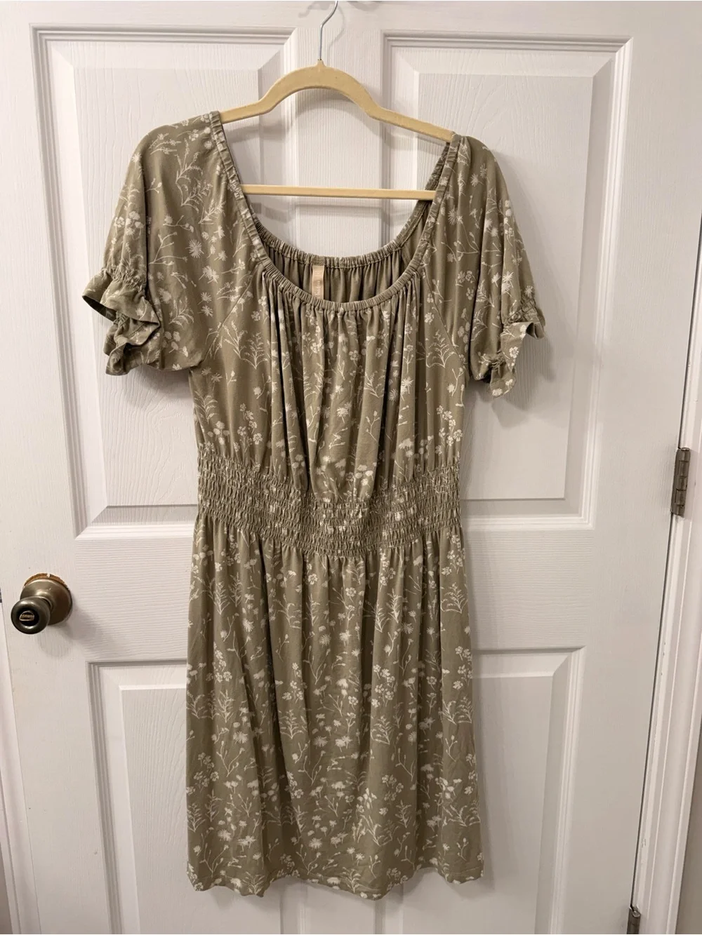 Mata Traders Olive Floral Smocked Midi Dress